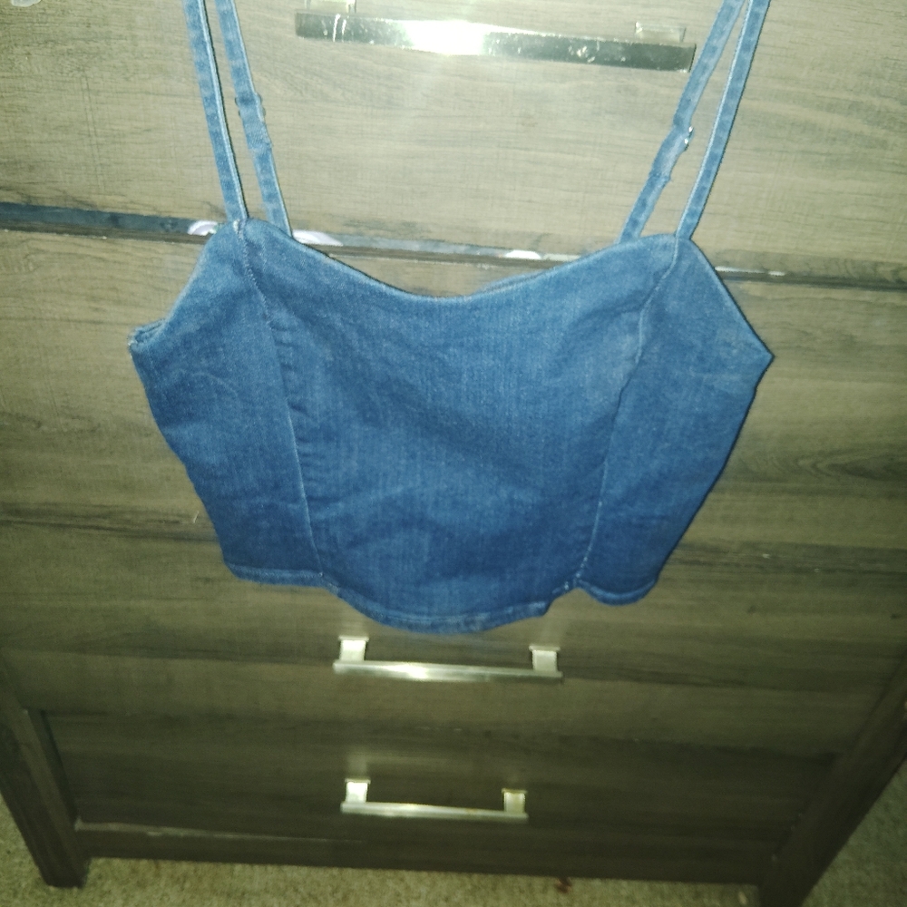 BELLE VERE Adjustable Denim Corset Crop Top - Small - Picture 4 of 7